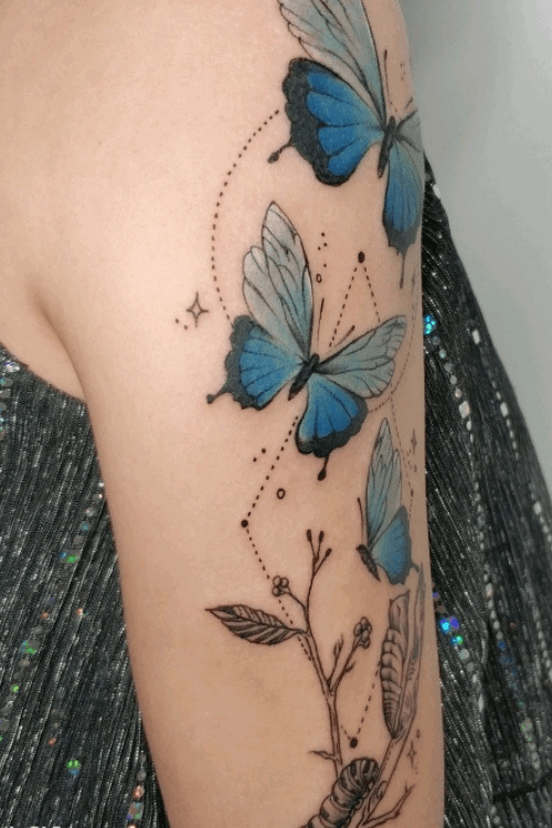 bule butterfly tattoo arm