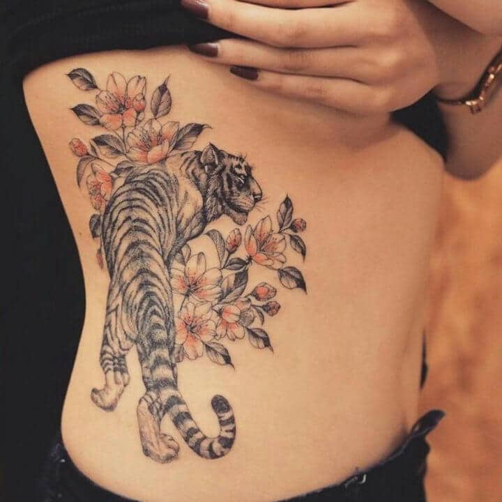 Japanese Tiger Tattoo Designs  flowers woman