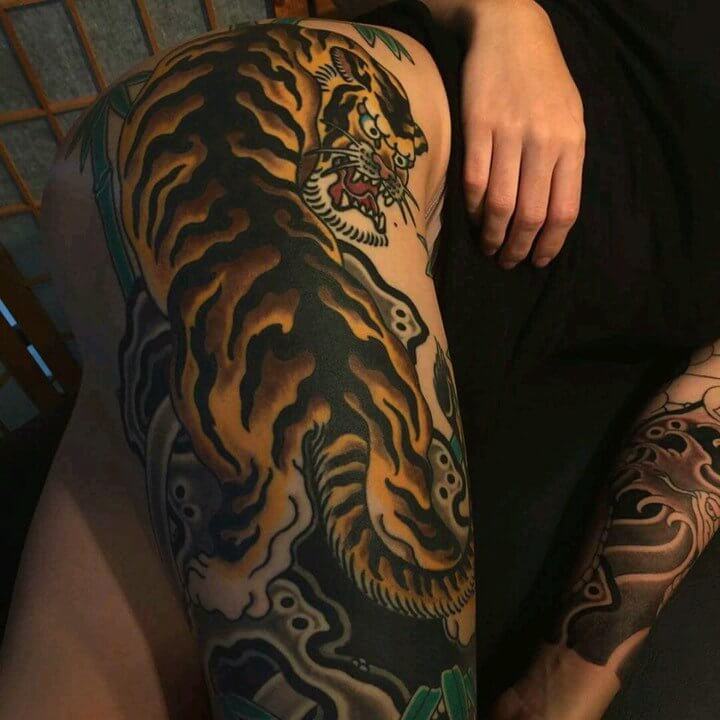 Japanese Tiger Tattoo Designs leg woman